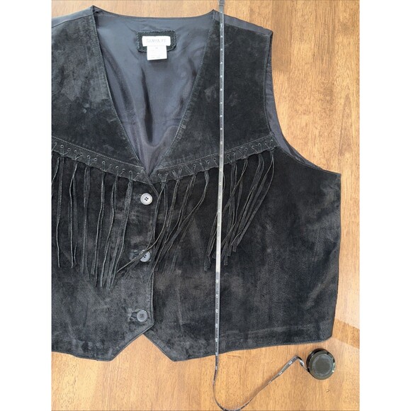 SANTA FE Women 3X Leather Suede Vest Fringe Bohemian Black Button Up Sleeveless - Picture 8 of 9